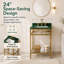 Meuble-lavabo de salle de bain en marbre vert 24 po avec lavabo, structure en acier inoxydable doré, dosseret et tablette de rangement en verre