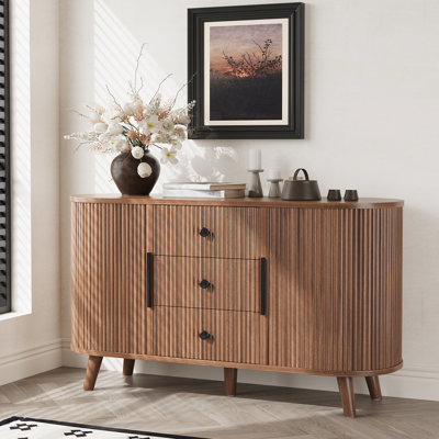 Sideboard Buffet Cabinet with 2 Sliding Tambour Doors and 3 Drawers