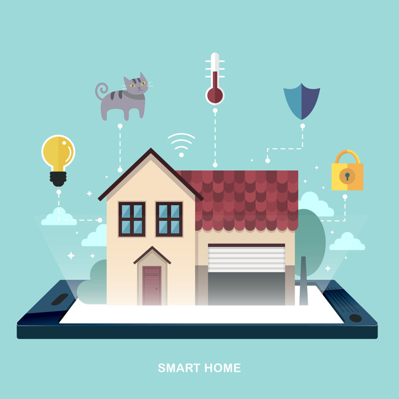 Smart Home Flat Design by HstrongART - Wrapped Canvas Print, 30cm H x 30cm W x 3.8cm D