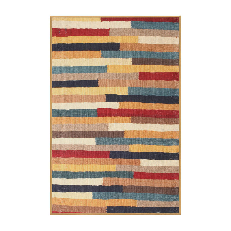 Tapis brun/bleu/gris/zone contemporaine, Carré 6 pi