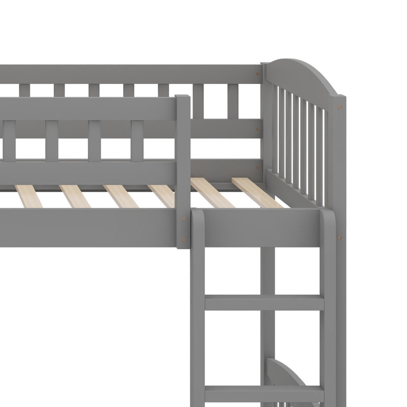 Lit mezzanine à escalier peu encombrant et glissade intégrée, Gray
