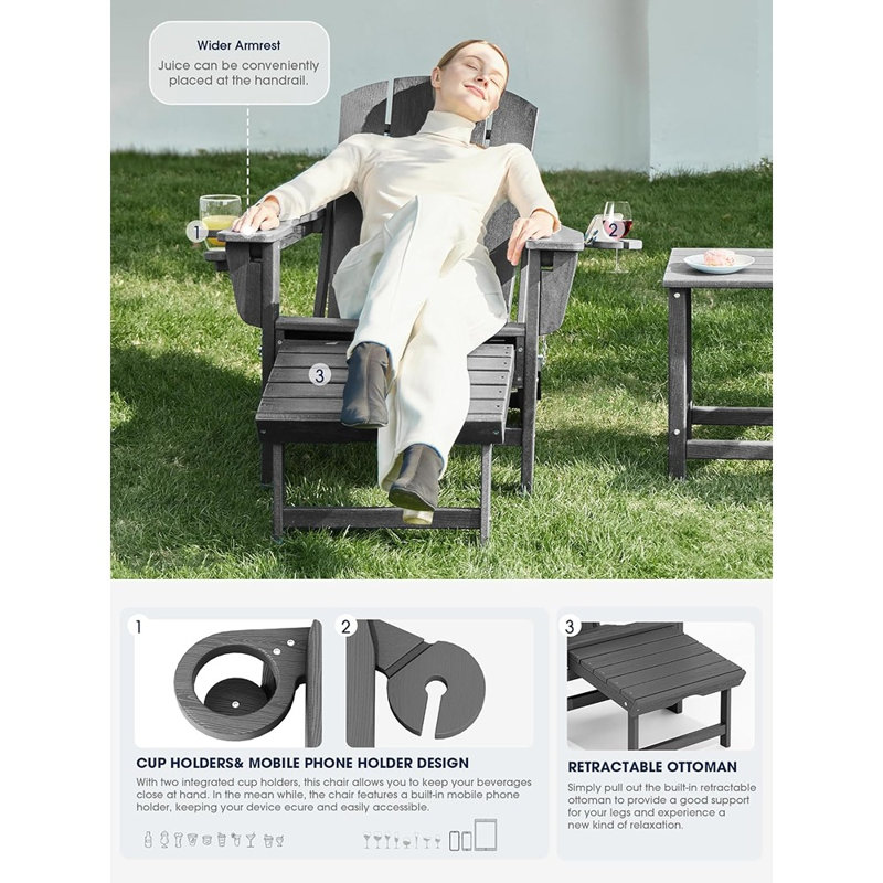 Chaise Adirondack pliante réglable avec repose-pieds rétractable
