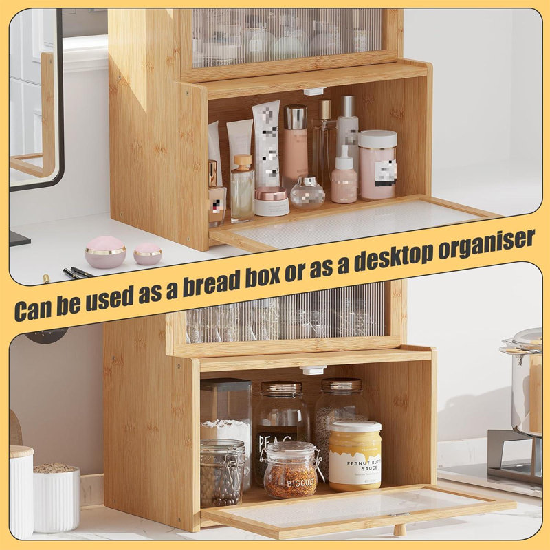 Natural Bamboo Double Layer Bread Box with Window