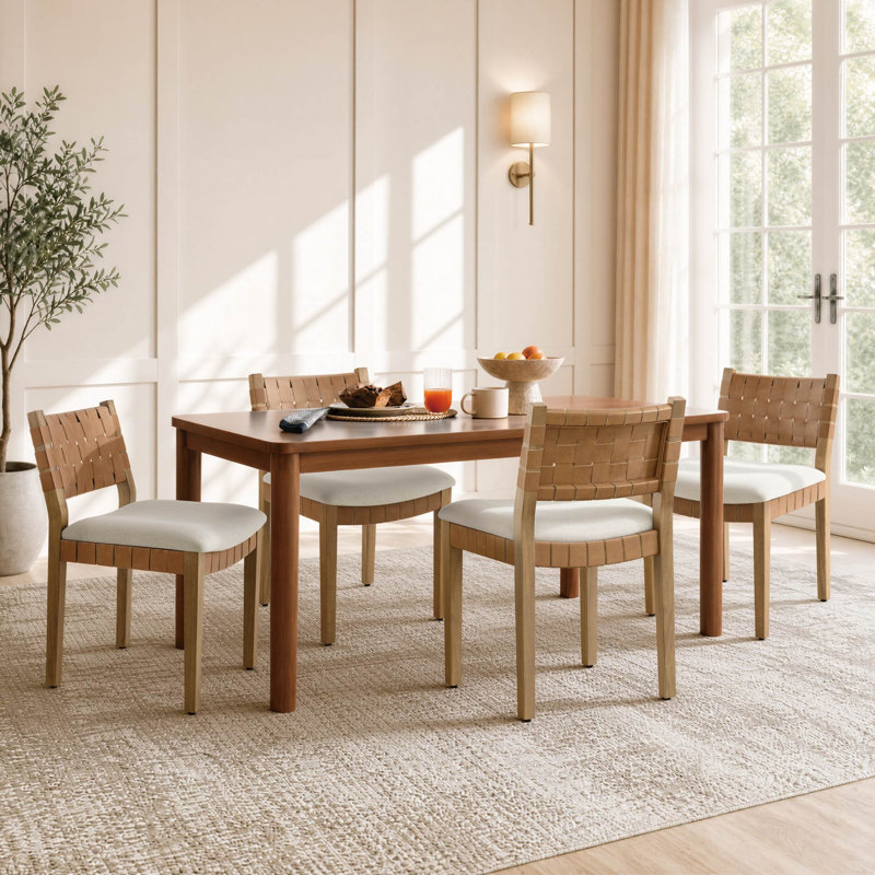 Chaise rembourrée avec dossier en cuir, Noyer
