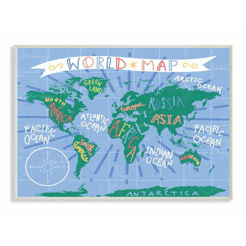 Décoration murale pour enfants world map Sharkey, Plaque murale, H 10 po x l 15 po x P 0,5 po