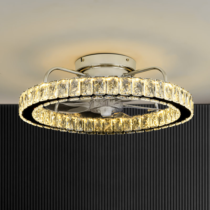 Ventilateur de plafond moderne en cristal 19,69 po avec lumières DEL et télécommande