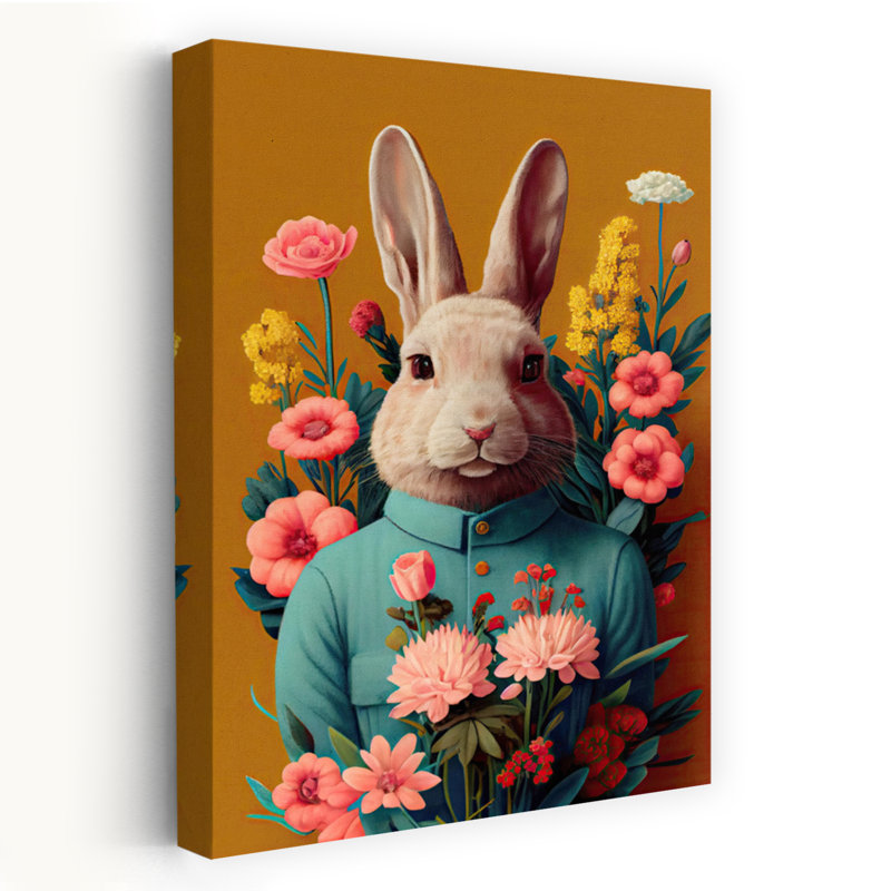 Art contemporain, fleur de lapin rétro, forêt, H 36 po x l 24 po