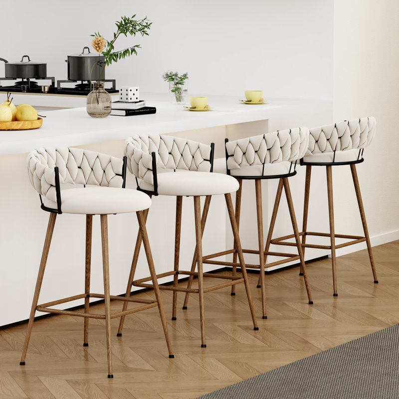 Tabouret de comptoir rembourré avec structure en métal, Tabouret de comptoir (siège d'une hauteur de 26 p, Ivoire ivoire