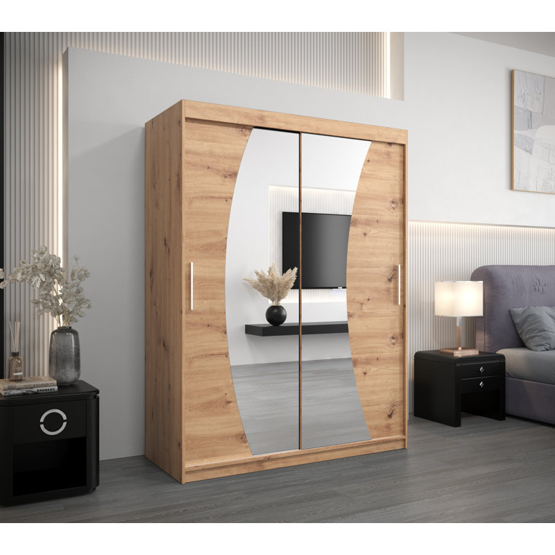 Aahir 2 Door Solid + Manufactured Wood Wardrobe, Artisan Oak
