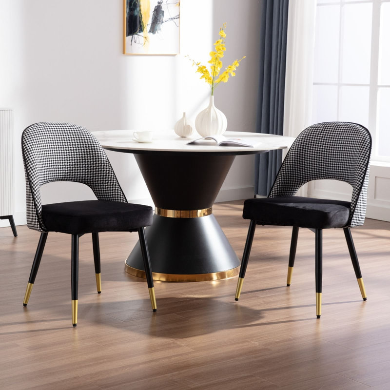 Adolina 48.5cm H Velvet Upholstered Metal Parsons Chair in Black