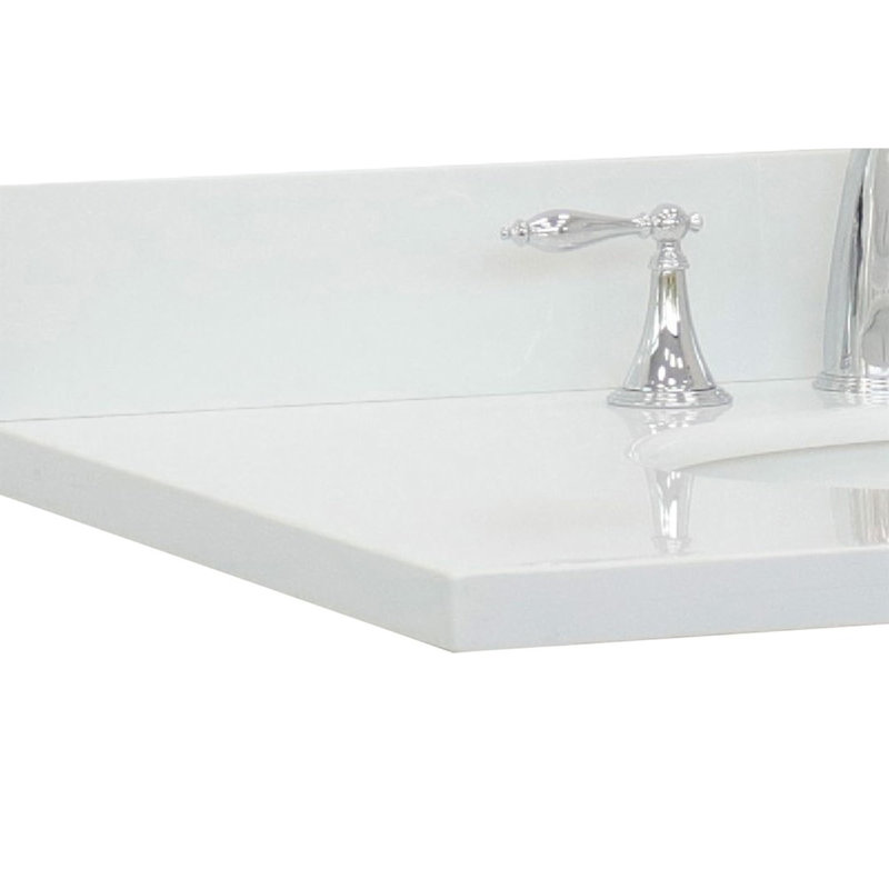 49 po. Comptoir en quartz blanc avec lavabo ovale simple en céramique blanche