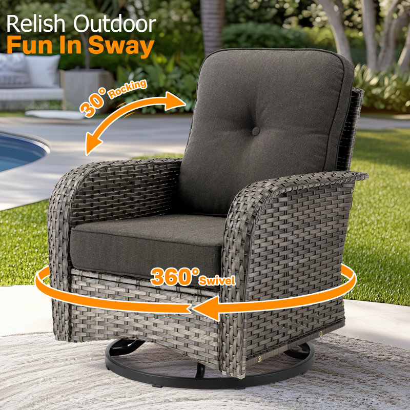 Allcot 2 - Person Outdoor Wicker Chairs with Side Table, All Weather High Back Rattan Chairs 2-Seater with Comfy Cushions