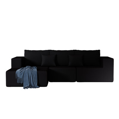 108.3" Sectional Foam Couch,L Shape Sofa With Chaise Lounge,Modular Cloud Sofa  For Living Room,Upholstered Corduroy Couch Black