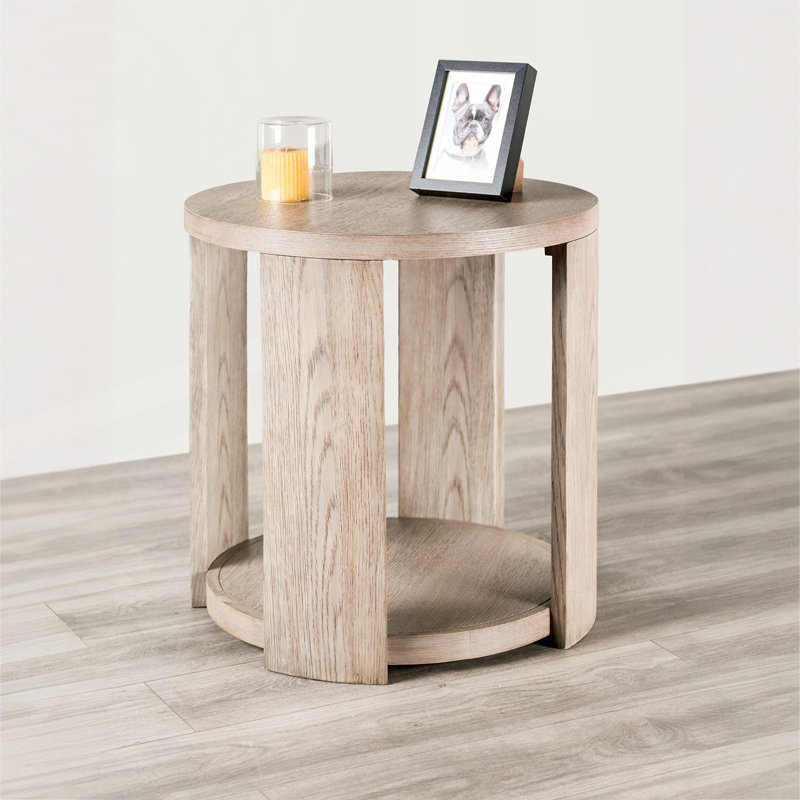 Modern Style 1pc Round End Table Open Bottom Storage Oak Finish Primary Living Room