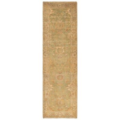 Ajayi Oriental Hand-Knotted Wool Green/Beige Area Rug