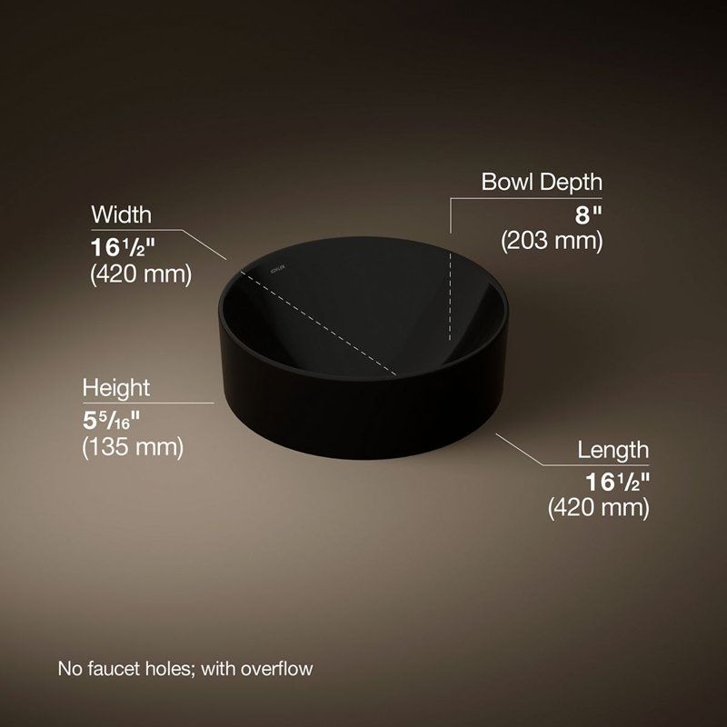 Vox® Vitreous China Circular Vessel Bathroom Sink with Overflow, Black Black