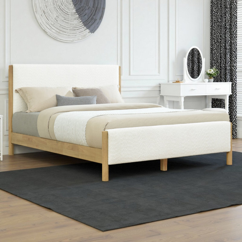 Structure de lit tapissier moderne blanc Boucle, Grand lit