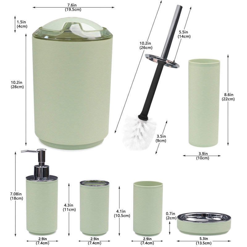 Balch 6 Piece Bathroom Accessory Set, Green