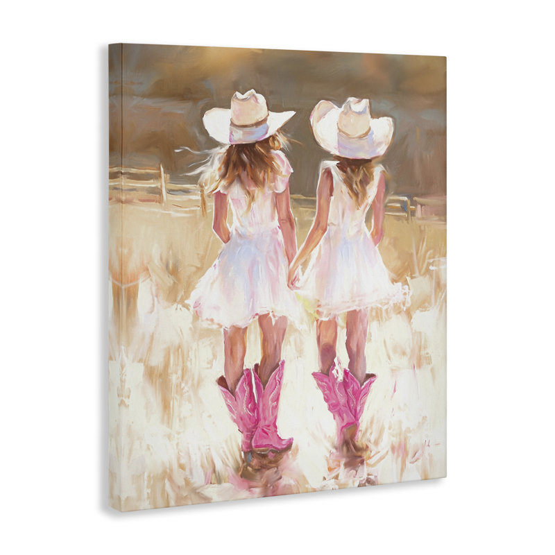 «Sunlit Cowgirl Sœurs», art mural sur toile par Ramona Murdock, H 20 po x l 16 po
