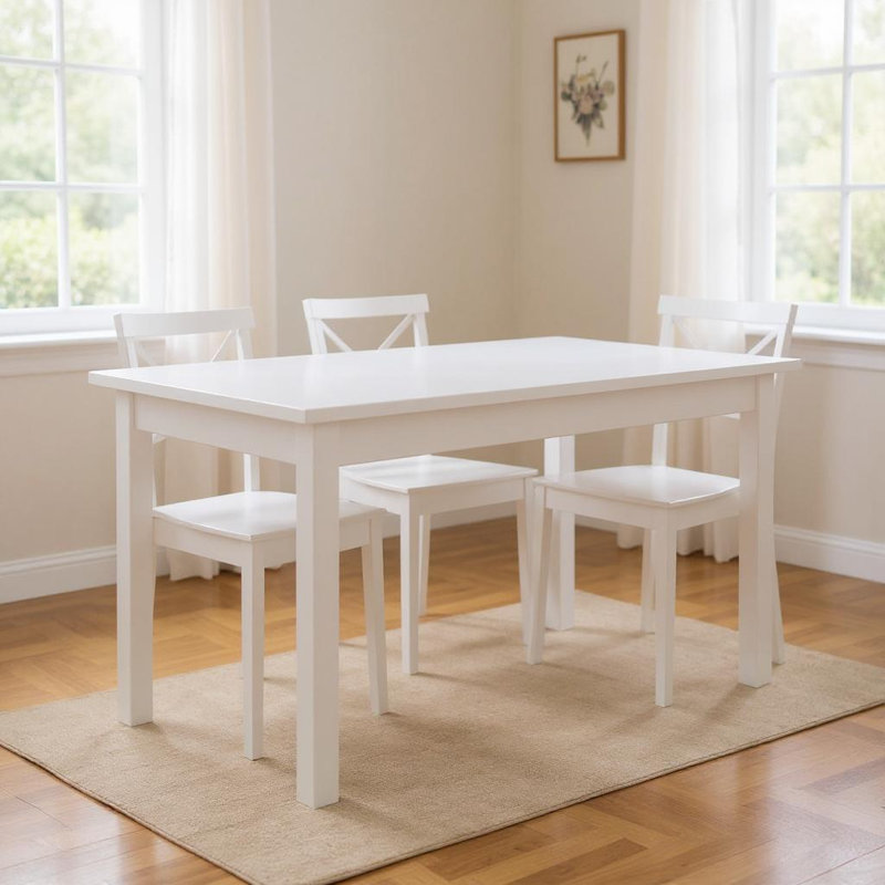  60" White Solid Wood Dining Table, 30" H x 60" W x 27" D