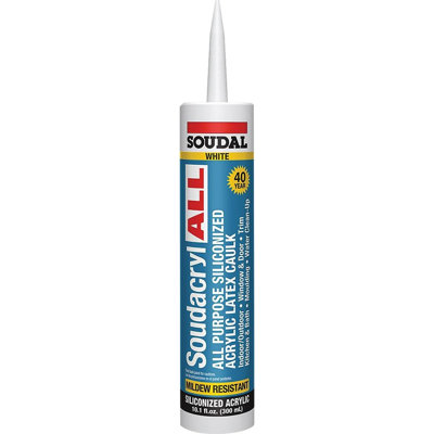 Soudal 146728 Soudacryl 10.1 Oz White All Purpose 40 Yr Siliconized Acrylic Mildew Resistant Latex Caulk 12/Pk