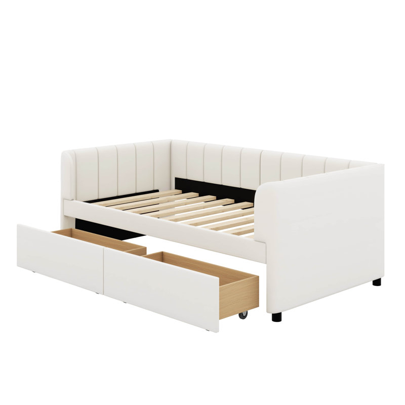Lit de jour simple tapissier avec tiroirs, Beige