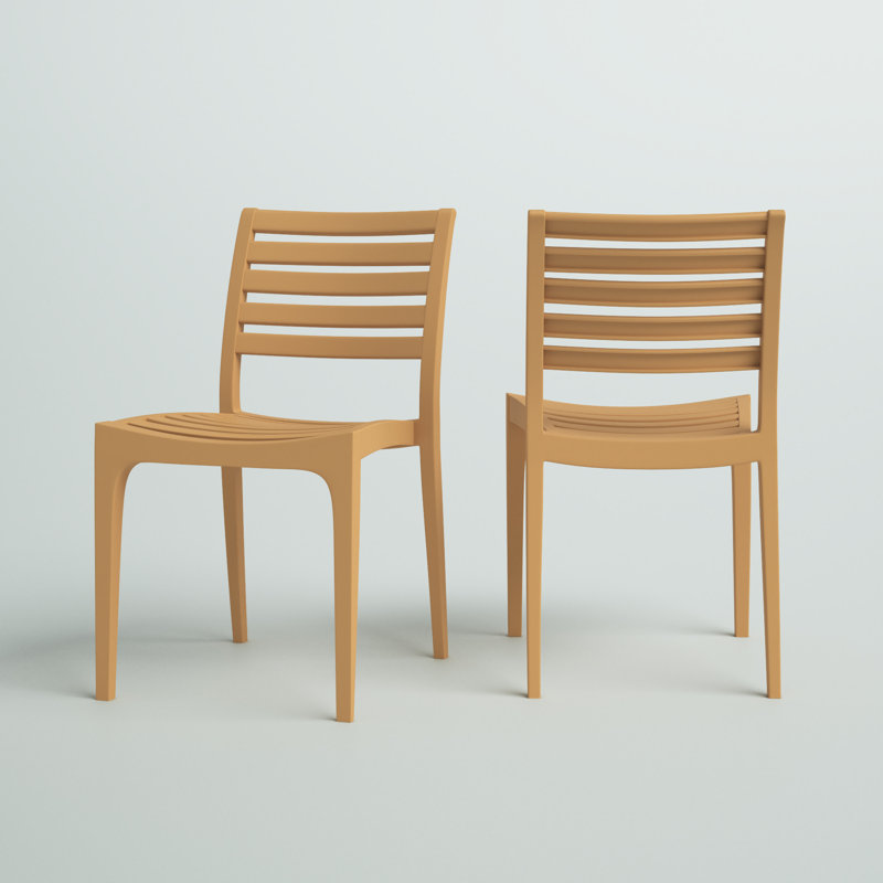 Ayvah Stacking Patio Dining Side Chair, Teak Brown