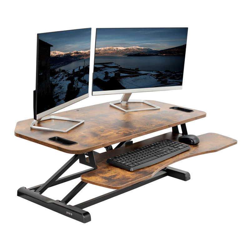 VIVO Height Adjustable Corner Desktop Monitor Riser 38" (DESK-V000KL series), Vintage Brown/Black