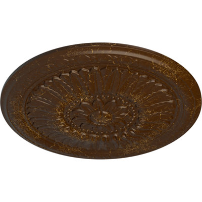 Médaillon de plafond Endurathane Temple, DE 24 po x P 1 5/8 po (convient aux auvents jusqu'à 9 1/4 po), fini craquelé de bière racinaire peint à la main
