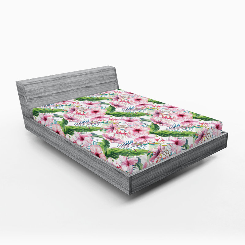 Drap-housse Ambesonne Hibiscus Exotics Feel Flowers, Drap-housse très grand californien