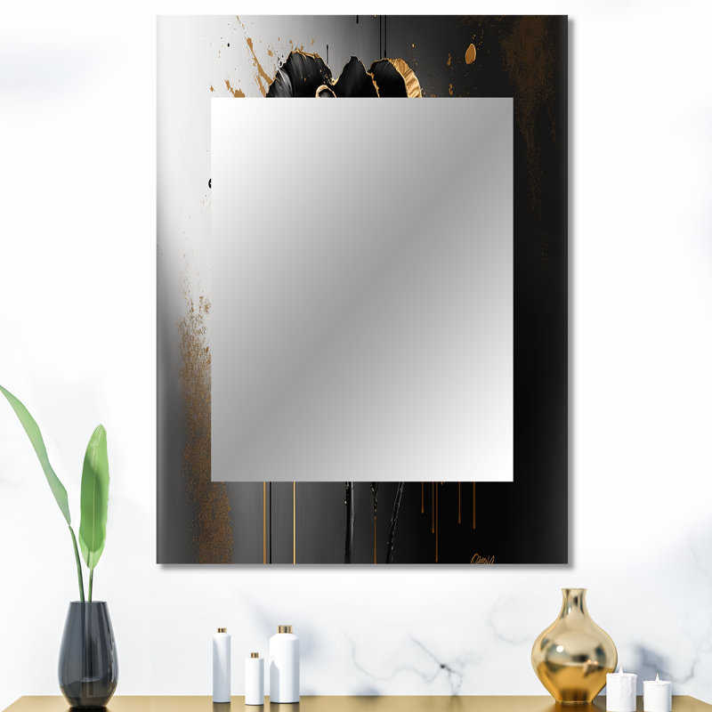 Noir et doré Crocus Floral Design II - miroir mural Crocus, miroir décoratif traditionnel, impression d'art en métal