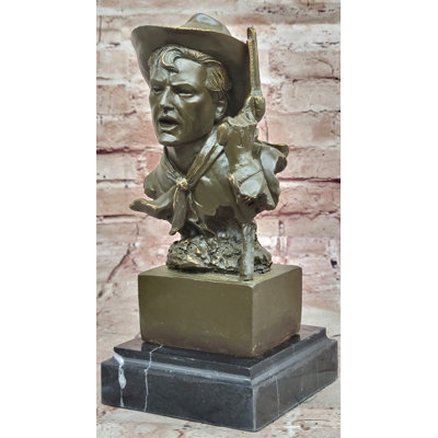 Cowboy Bronze Bust with Revolver – Western Americana Art