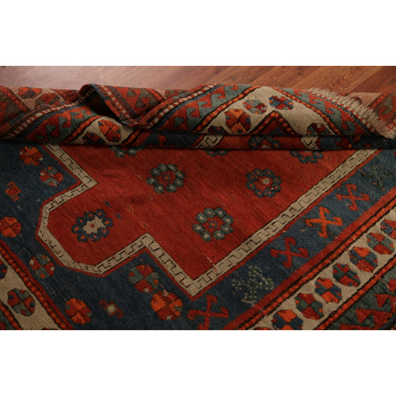 Tapis oriental géométrique rouge pré-1900 Kazak
