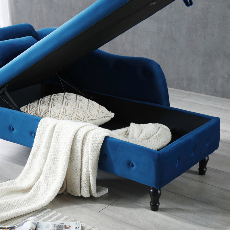 Chaise longue avec velours capitonné Dejonnae, Velours bleu