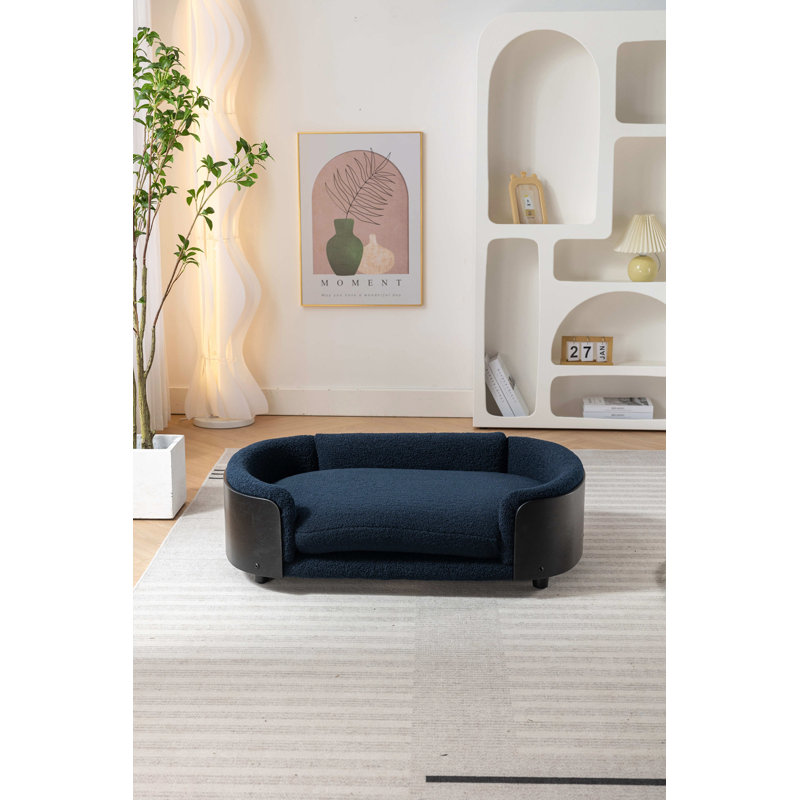 Canapé pour chien en bois massif Inira, L 26,38 po x P 16,14 po x H 9,84 po, Bleu foncé / noir