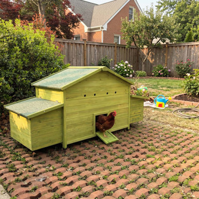70 Inch Large Wooden Chicken Coop with 2 Nesting Boxes, Waterproof Roof, Secure Locks, and Ventilated Design for Comfortable Hen Housing