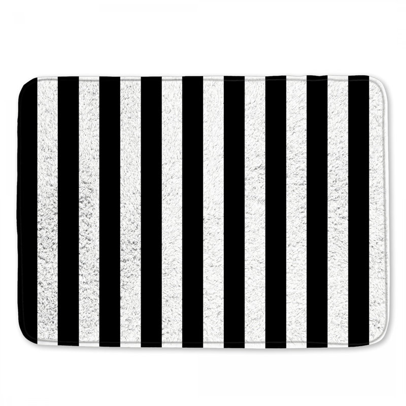 Tapis de bain noir et blanc à rayures, L 24 po x L 17 po