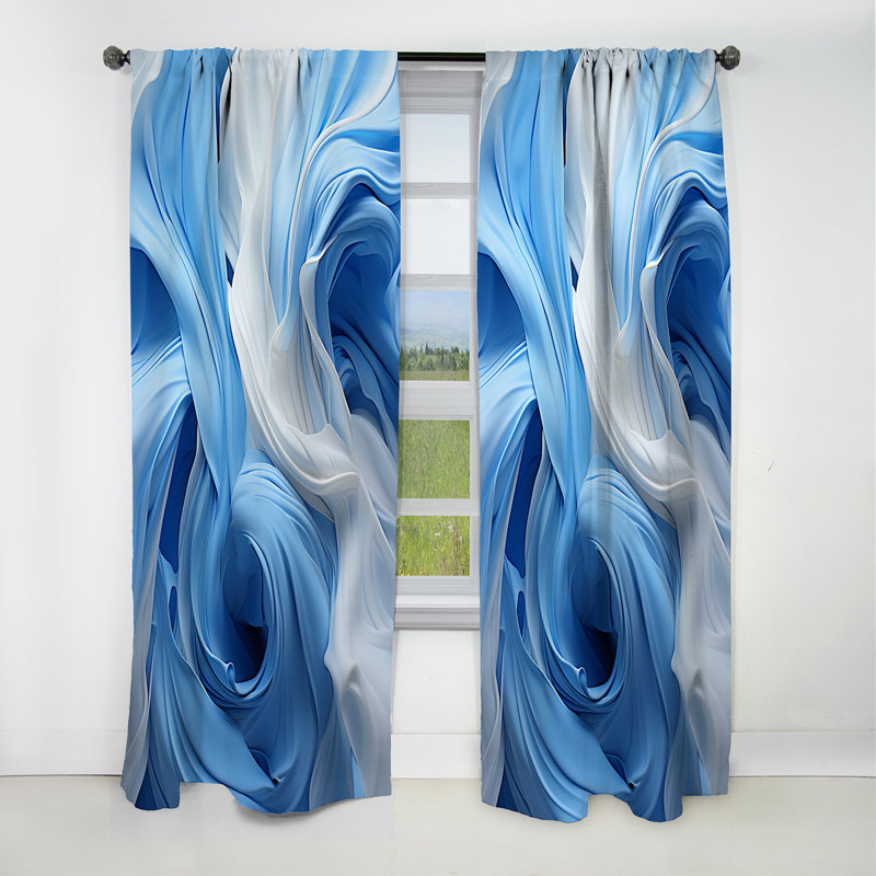 Panneau de rideau abstrait, motif occultant bleu et blanc en spirale - Tranquillité de cyclone abstrait en spirale bleue et blanche