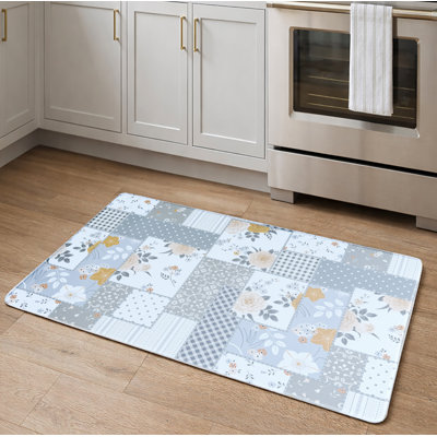 Tapis de cuisine antidérapant et antidérapant à motif floral à motif géométrique blanc et gris 18 po x 30 po
