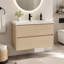 Meuble-lavabo flottant 36 po, contreplaqué, double tiroir à fermeture douce, rangement intérieur spacieux, compartiment de rangement latéral ouvert, fixation murale, armoire seulement, lavabo non inclus, blanc-1477631659-1477631662
