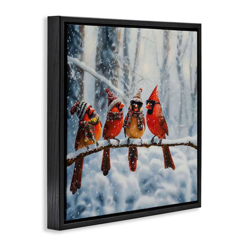 Cadre flottant Winter Cardinals, par Jim Baldwin, Cadre flottant noir de jais, H 18 po x l 18 po