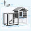 Cage à lapins en bois avec toit imperméable, rampe d'extérieur, plateau et rampe amovibles, gris