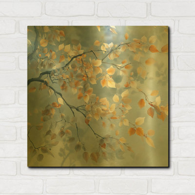 'Frost Kisses Golden Leaves' By r3darch0n Gold Metal Wall Art, 24" x 24"