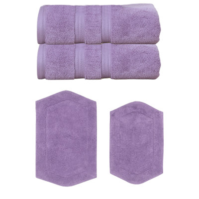 Bryd Collection 100% Soft Cotton 2 Pc Bath Towel Set & 2 Pc Bath Rug Set, (Set of 4)