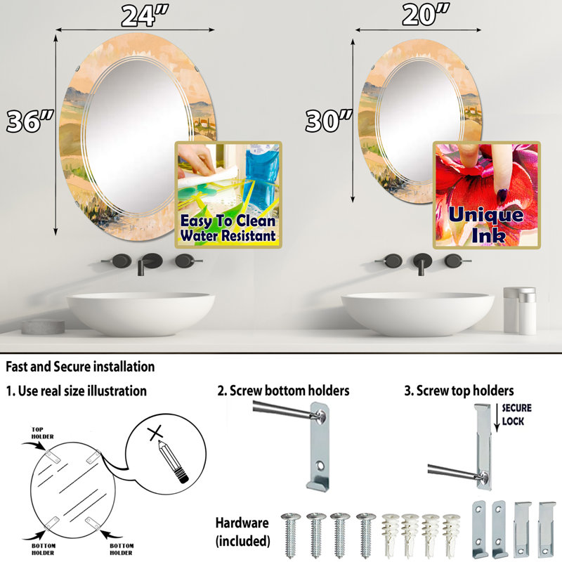 Miroir mural campagne en Toscane - Italie, 36 po x 24 po