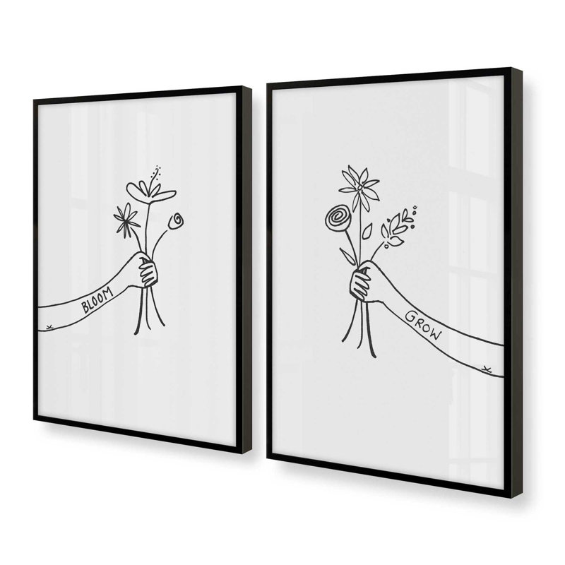 Ensemble de 2 impressions «Grow with love», 30" x 20", Impression encadrée, Noir satiné