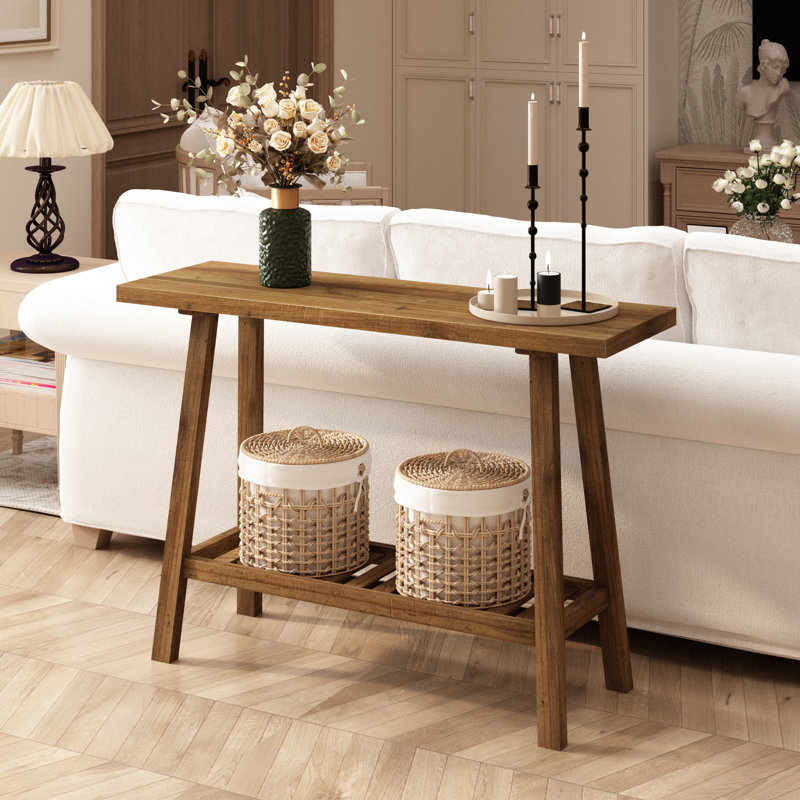Console en bois massif récupéré avec tablette, H 30 po x l 43,3 po x P 11,8 po 