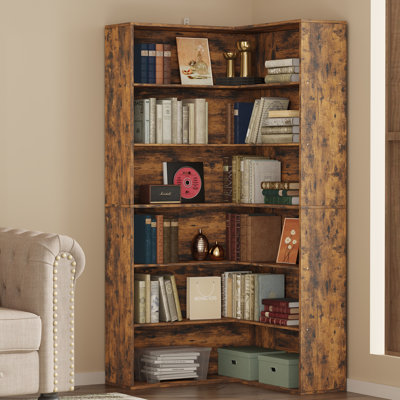 Corner Bookshelf With Baffles, 6 Tier Large Corner Shelf Storage Display Rack For Living Room Home Office