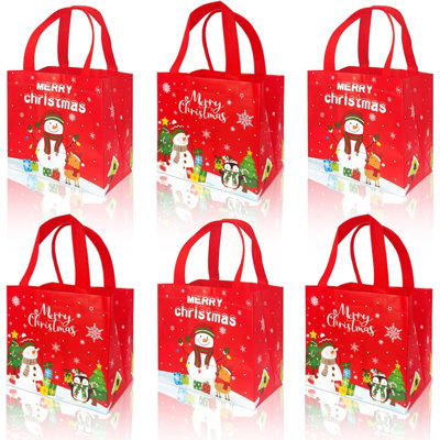 Lot de 6 grands sacs-cadeaux de Noël réutilisables en non-tissé avec poignées, motif bonhomme de neige, pour les cadeaux de Noël, les bonbons et l'emballage de présents.