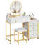 Bureau de coiffeuse avec miroir lumineux / tabouret / 5 tiroirs-739794778